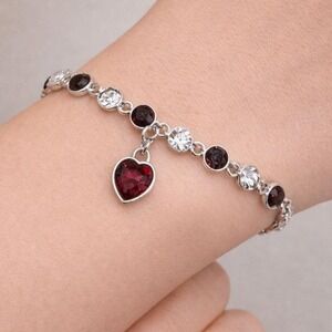 Bracelet Heart Charm Made‎ with Swarovski Crystal Silver Overlay Purple Amethyst